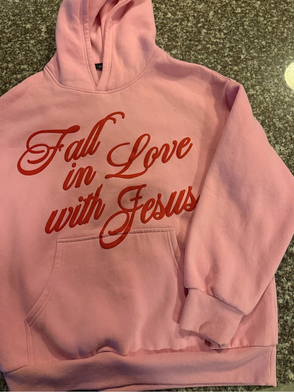Pink "Fall in Love with Jesus" Script Graphic Hoodie
